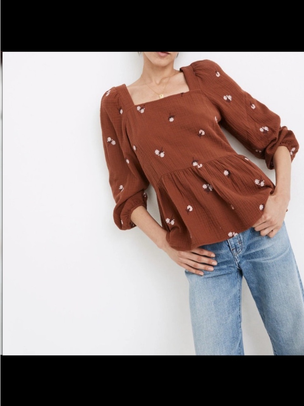 Madewell Amie Embroidered Peplum top